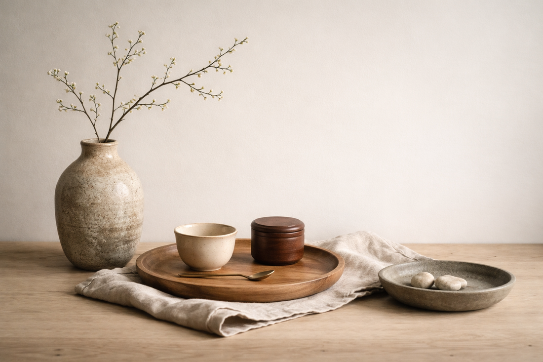 A calm still life of carefully chosen objects arranged with space and intention