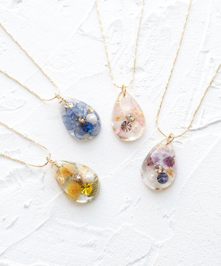 Birthstone Color Pendant with Dried Flowers