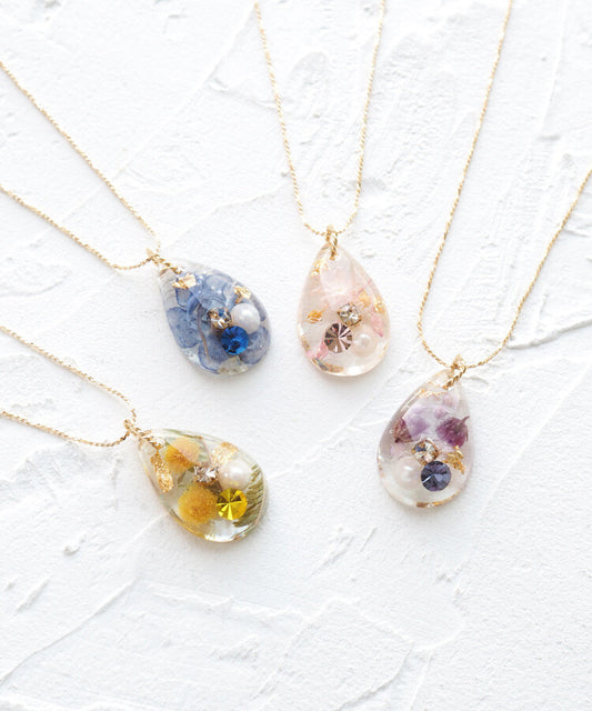 Birthstone Color Pendant with Dried Flowers