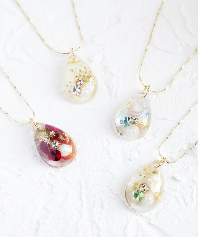 Birthstone Color Pendant with Dried Flowers