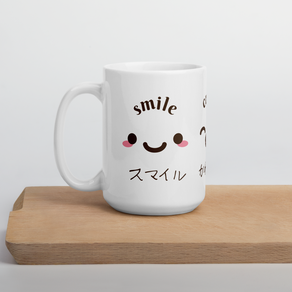 Handwritten Japanese Coffee Mug – 3 Cute Expressions for Every Mood! (15oz)