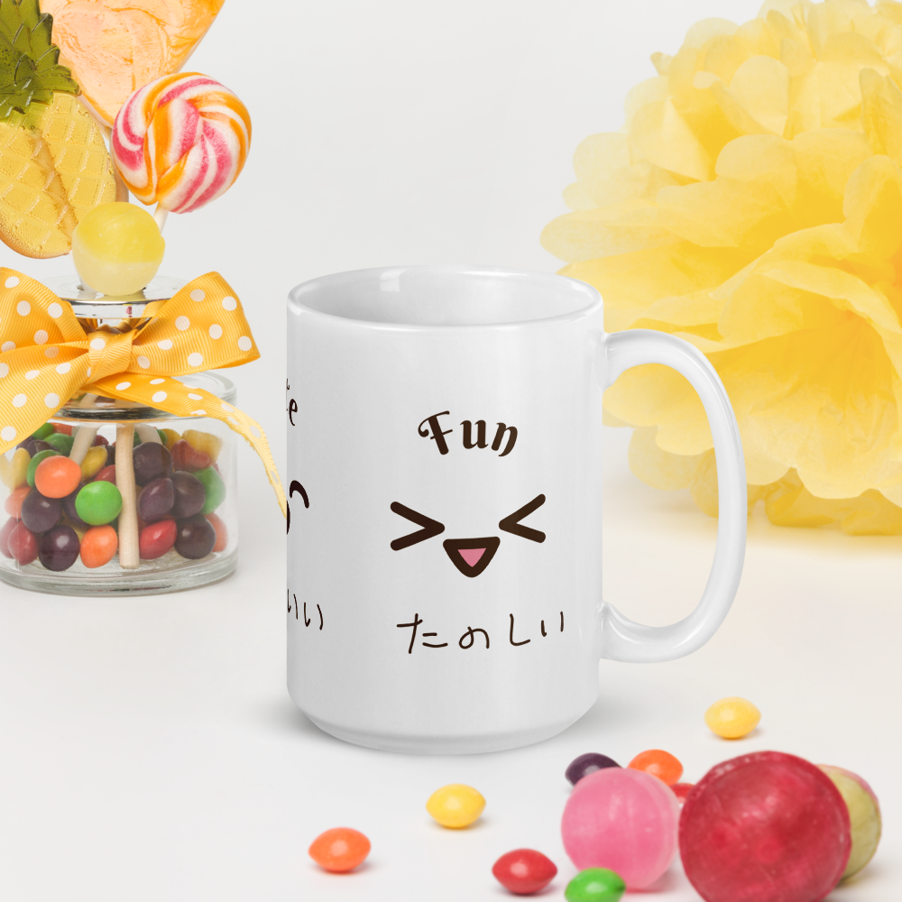 Handwritten Japanese Coffee Mug – 3 Cute Expressions for Every Mood! (15oz)